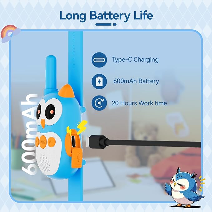 Retevis RT30W Walkie Talkies for Kids Rechargeable, Owl Toys for Kids Birthday Gifts, Toy Walkie Talkie Watch with LED Eyes, for Boys Girls Outdoor Camping Hiking Family Games (1 Pair)