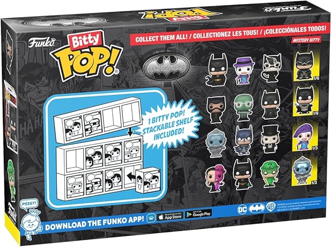 Funko Bitty POP! Batman 85th - Catwoman, 4-Pack and A Surprise Mystery Mini Figure - 0.9 Inch (2.2 Cm) - DC Comics Collectable - Stackable Display Shelf Included - Gift Idea - Party Bags Stocking