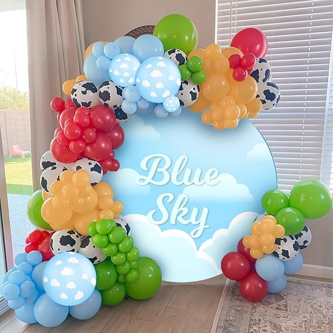 Blue Yellow Green Balloons, 12 Inches Yellow Light Blue Clouds White Cow Pattern Balloons for Boys Birthday, Countryside Theme Baby Shower Cow Party Decorations