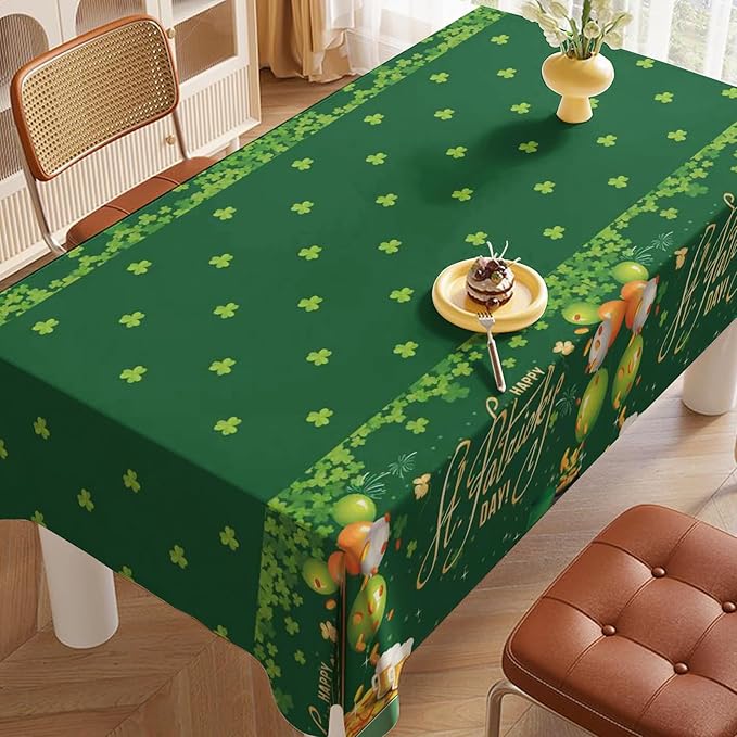 St Patrick’s Day Tablecloth, 54×108 Inch Green Shamrock Clover Table Cover for Irish Holiday Party, Plastic Disposable St Patrick’s Day Party Decoration for Dining Table, Home Decor