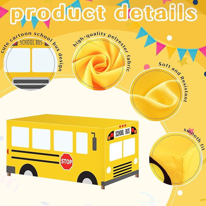 Cumule School Bus Tablecloth First Day of School Party Table Cloth Cover School Bus Theme Party Birthday Decoration Washable Polyester Rectangle Table Cover Decor for Nursery Party Back to School Day