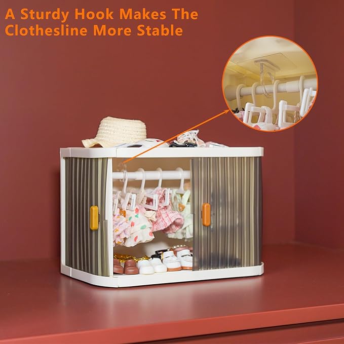 Foldable Doll Wardrobe Compatible with Labubu Clothes, Doll Clothes Closet with 10 Clothing Rack & 1 Rod, Furniture Accessories for Storing 15/17cm Small Outfits with Cover & Display Shelf