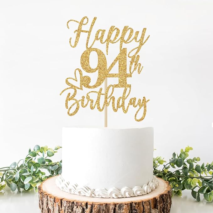 Happy 94th Birthday Cake Topper, 94th Birthday Decorations for Men/Women, Cheers to 94 Years, 94 Fabulous, 94th Happy Birthday Party Supplies Gold Glitter
