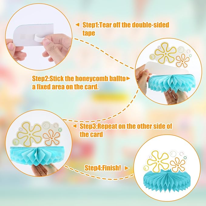 Yellow Cartoon 3D Honeycomb Centerpieces Bikini Flower Jellyfish Table Centerpieces Under the Sea Bubble Table Toppers with 9 Designs for Ocean Theme Birthday Party Baby Shower Wedding Decorations