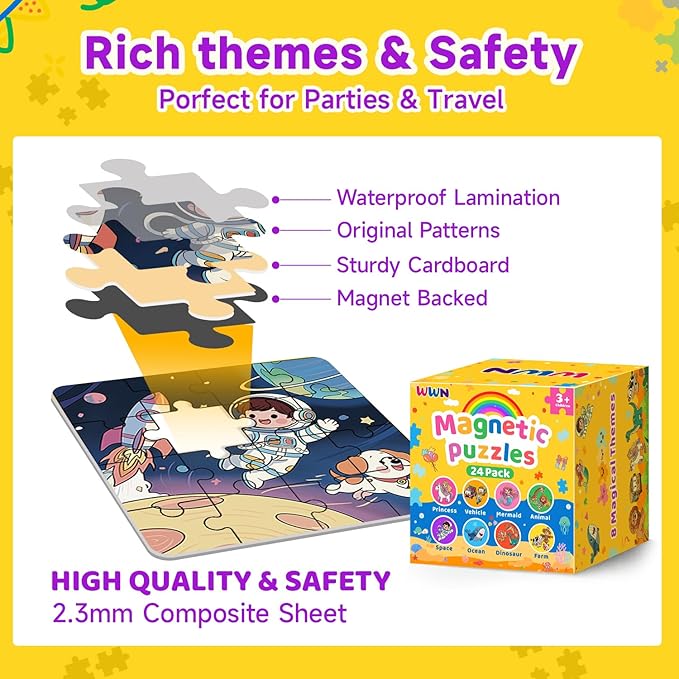 WWN Magnetic Puzzle Party Favors for Kids: 24-Pack Bulk Magnetic Puzzle Books, Toddler Travel Toys for Car Airplane, Birthday Party Supplies, School Classroom Prizes, Stocking Stuffers for Girls Boys