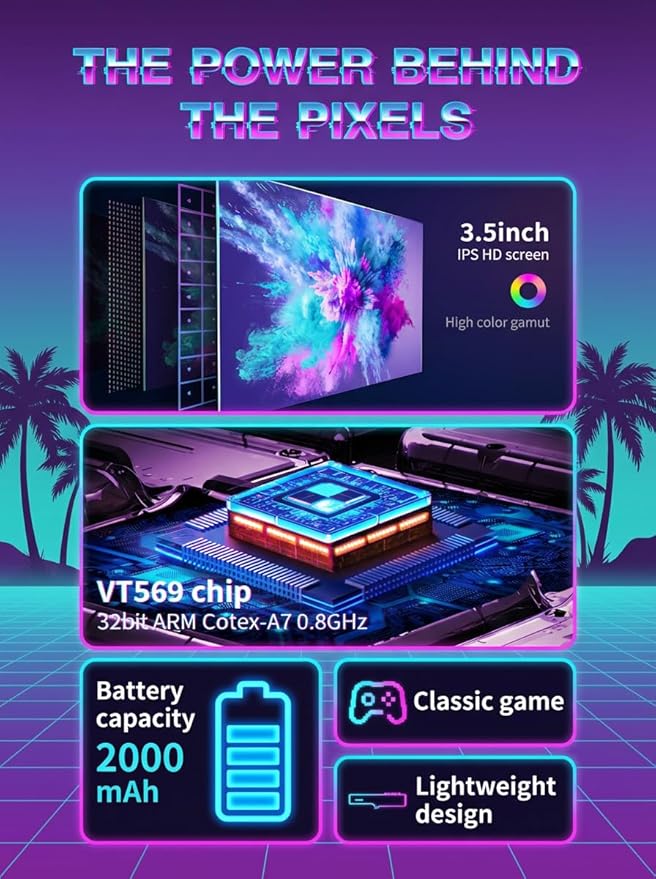 Nerdy Boy Retro Handheld Game Console – 3.5” IPS Screen, 64GB, Portable Emulator System with 12 Classic Platforms, 2000mAh Battery, AV Out – Retro Gaming Device (Atomic Purple)