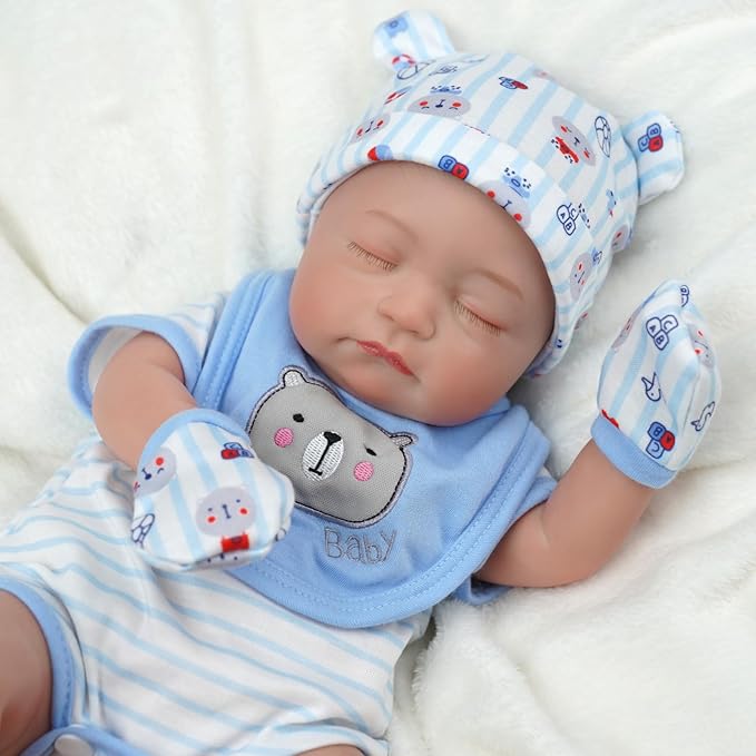 BABESIDE Reborn Baby Doll Accessories for 17–22 Inch Dolls,13 Pcs Baby Doll Clothes and Bear Gift Set Includes Bassinet, Doll Clothes, Pacifier, Bottle, Bear Toy for Kids Ages 3+