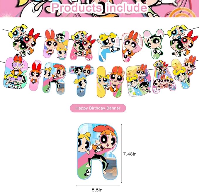 Power Girls Party Decorations,Power Girls Birthday Party Supplies Includes Banner - Cake Topper - 12 Cupcake Toppers - 18 Balloons
