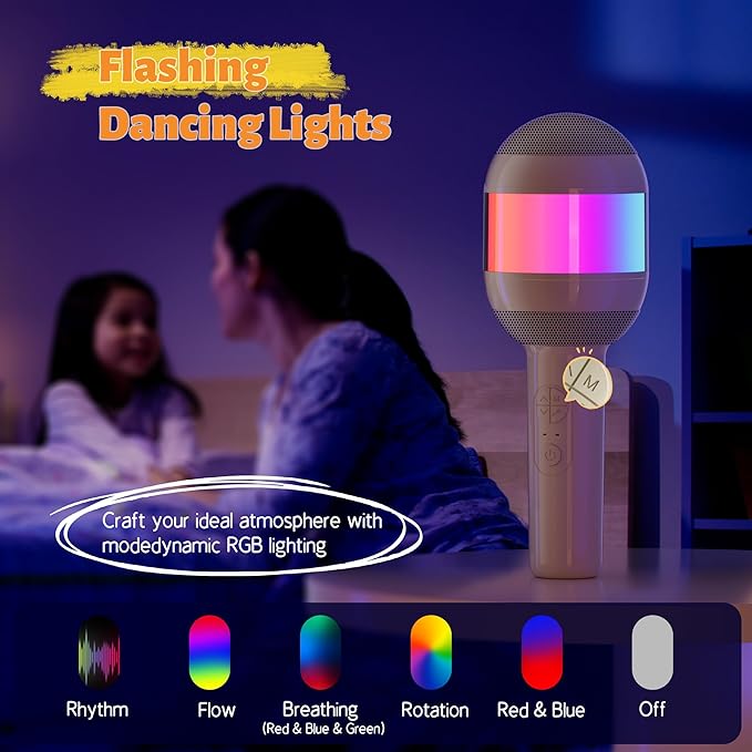 Karaoke Machine for Kids Adults, Portable Bluetooth Microphone Song Toys with LED Light, Best Chritmas Birthday Festival Party Gift for 3 4 5 6 7 8 9 10 11 12+ Year Old Girls Boys (Beige)