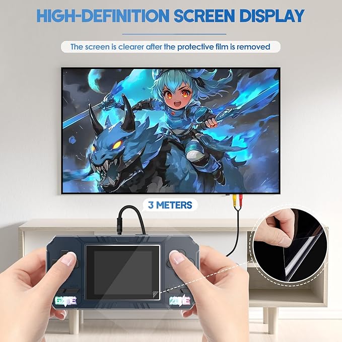 JKV Handheld Game Consoles - 520 Retro Classic Video Games, 1020mAh Rechargeable Battery 2.8" HD Screen, Portable Travel Games Mini Arcade Pocket Player, Support TV, Present for Kids & Adults (Blue)