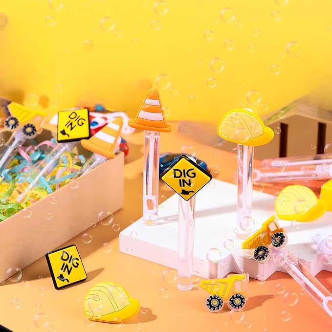 48 Pcs 4.2'' Mini Bubble Wands Bubbles Party Favors Birthday Party Supplies Favor Decorations for Gift Back to School Goodie Bag, Contains Liquid(Construction)