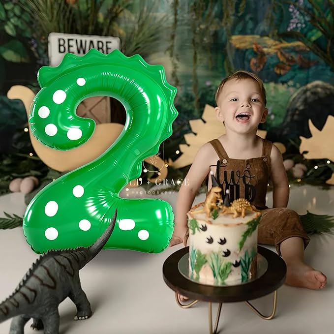 Green Dinosaur Balloons 2nd Birthday Decorations For Boys,40inch Big Dinosaur Number 2 Balloon Birthday Party Decoration for Kids Birthday Party Decoration Supplies