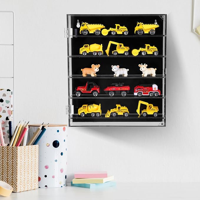 Acrylic Toy Car Storage Organizer with Compartment Display Rack for Boy Girl Transparent Showcase for Collectibles Models Figures