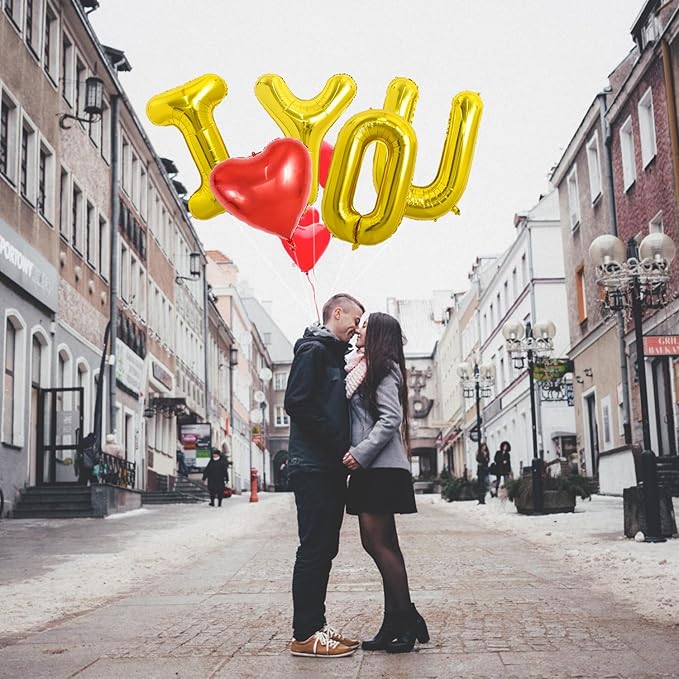 TONIFUL 40 Inch I Love You Balloons Big I Heart YOU Foil Letter Heart Shaped Balloons Decoration for Valentine's Day Wedding Bridal Shower Anniversary Engagement Party Supplies（Gold 5Pcs）