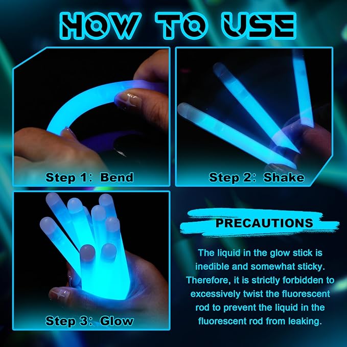 Lewtemi 50 Pack 4" or 6" Bright Glow Sticks Bulk, Glow in the Dark Party Supplies Birthday and Holidays (4 Inch,Blue)