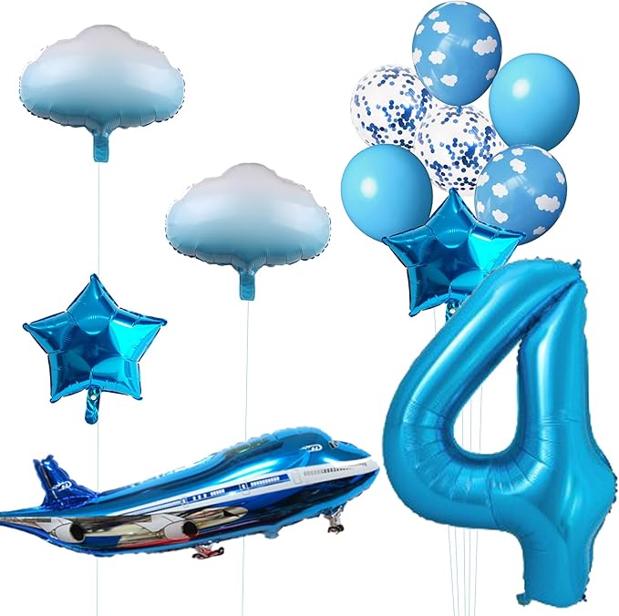 31inch Large Airplane Blue Party Decoration Airplane Balloon Set Birthday Party Supplies (4 Number Airplane)
