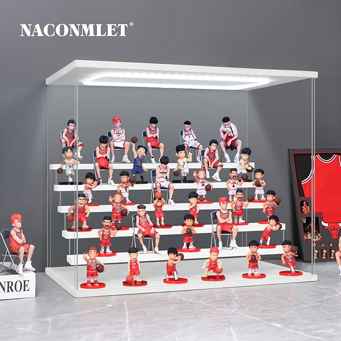 Clear Acrylic Display Case for Action Figure- Funko Pop,6 Tier Display Stand Dustproof Showcase with Colorful Lighting, Display Cases for Collectibles