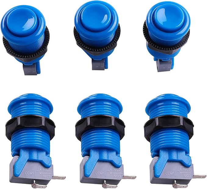 6 Piece HAPP Type Standard Arcade Push Button with Microswitch for Mame/Jamma/Arcade Video Games - 30MM Arcade Buttons (Blue)