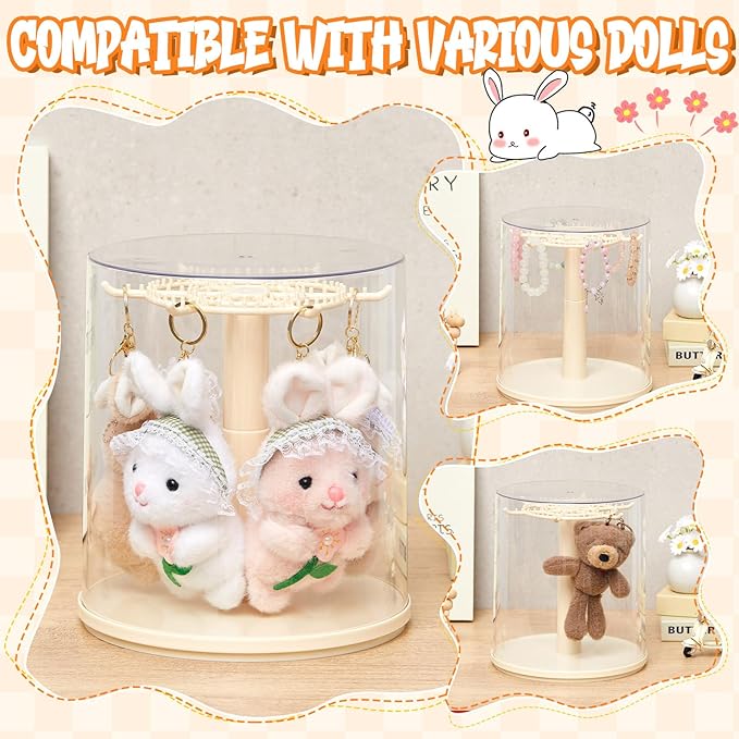 Weysat Rotating Doll Display Case, Clear Transparent 360° View Dustproof Showcase for 5.9-6.7 Inch Collectible Figures, Box Toys & Keychains (No Dolls)