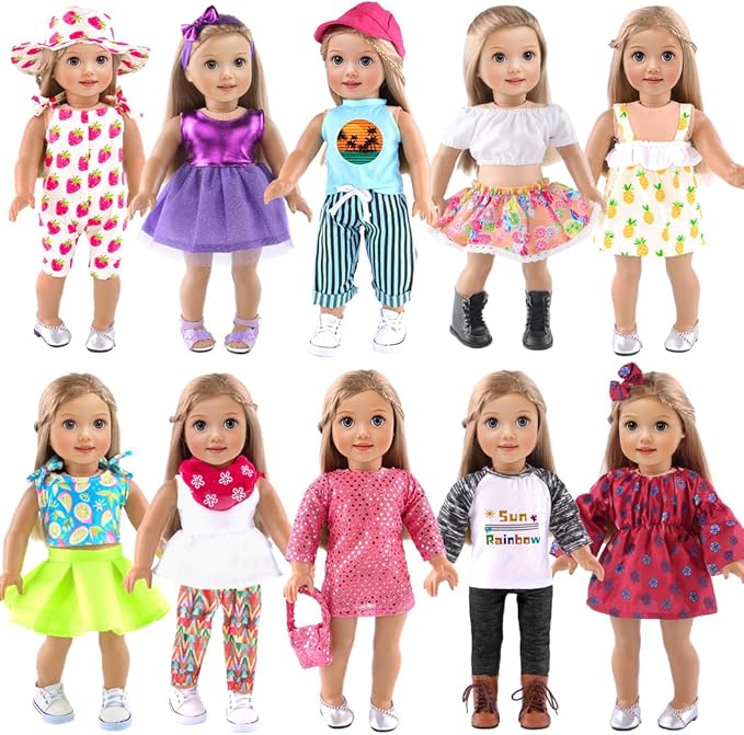 ebuddy 10 Sets 18 Inch Doll Clothes and Accessories - Fashion Outfits Fit for 18 inch Dolls 18 Inch Doll