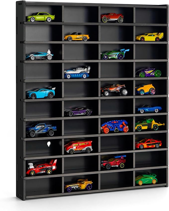 Toy Car Display Shelf, Holds 40 Diecast 1/64 Toy Cars, Wall Mount Model Car Storage Organize Case, Black