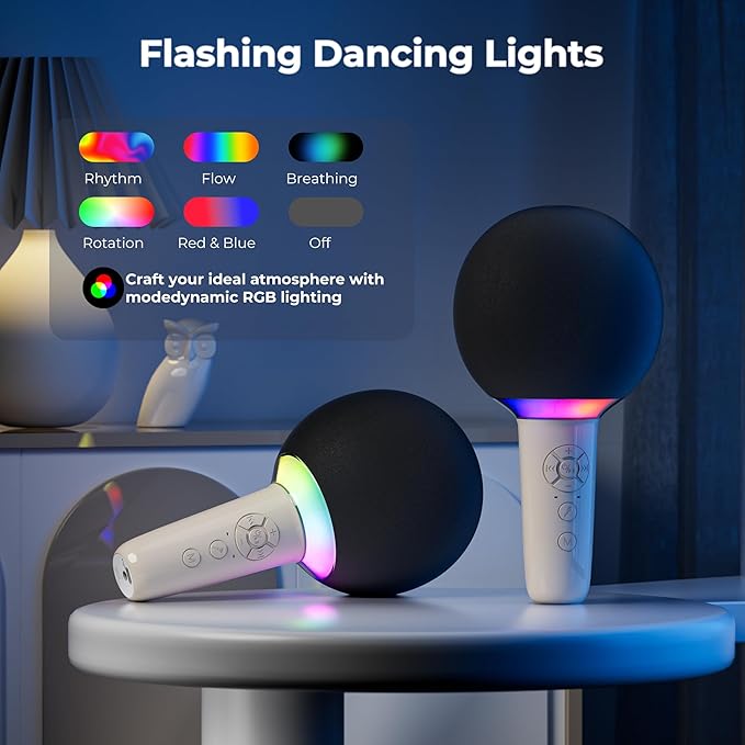 Wireless Bluetooth Karaoke Microphone for Kids, Portable Handheld Karaoke Mic Speaker Toys with LED Light, Best Christmas Birthday Festival Party Gift for 3 4 5 6 7 8 9+ Year Old Girls Boys (Beige)