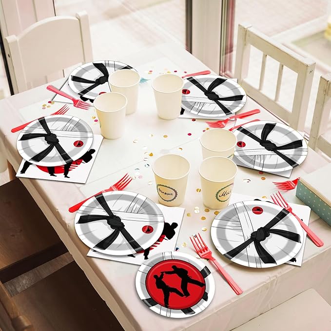 gisgfim 96 Pcs Karate Party Supplies Paper Plates Napkins Karate Themed Party Birthday Decorations Favors for Boys & Girls Birthday Serves 24
