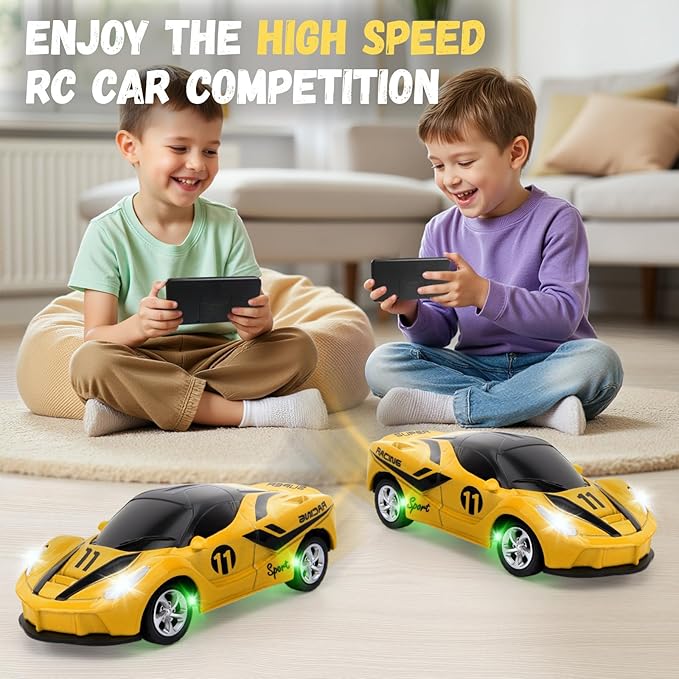 SASBSC 1/64 Mini Rc Car Toys for Boys Age 4-7 8-12, 2.4GHz Small App & Remote Control Cars with 3 Speed Modes for Kids Adults Rechargeable Desktop Toy Race Sports Car Gifts for Birthday (Yellow)