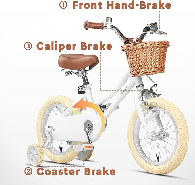 Petimini Vintage Kids Bike for Girls, 12–20 Inch Classic Bicycle with Wicker Basket & Bell, High Tensile Steel Frame, Training Wheels (12–18”), 85% Pre-Assembled, Retro Bike for Outdoor Riding