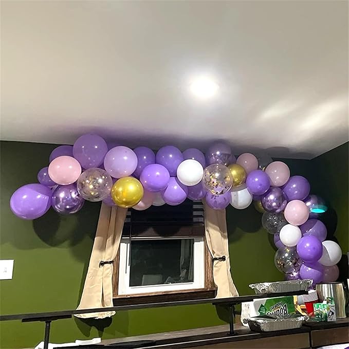 Pastel Pink and Purple Balloons, 12 Inch Metallic Purple Lilac Pink Confetti Balloons Set for Girls Women Kpop Butterfly Birthday Baby Bridal Shower Wedding Princess Disco Music Party Decorations
