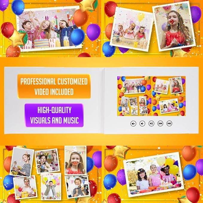 Custom Animated Video Greeting Card for Children – Personalized Slideshow Birthday Gift – 7” Display, 8GB Storage, USB Rechargeable, LCD Screen Digital Keepsake
