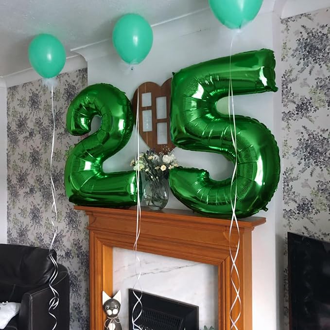 40 Inch Green Number 25 Digital Balloon,Jumbo Mylar Foil Helium Balloon for 25 Balloons for Birthday Party,Wedding Anniversary Party Decorations