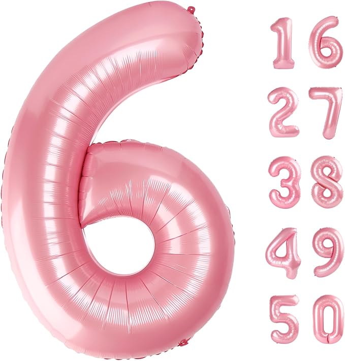 40 Inch Pearlescent Pink Balloon Number 6 Balloon,6 Foil Mylar Helium Large Digital Balloon Birthday Numbers Jumbo Balloons 16th or 61st Anniversary Party Decorations Supplies