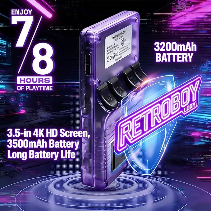 RETROBOY - Retro BOY Play Game Handheld Game Consoles, 3.5-in 4K HD Screen, 3500mAh Battery Long Battery Life, Open Source Games Player, Built-in 64G/128G (Green, 64, GB)