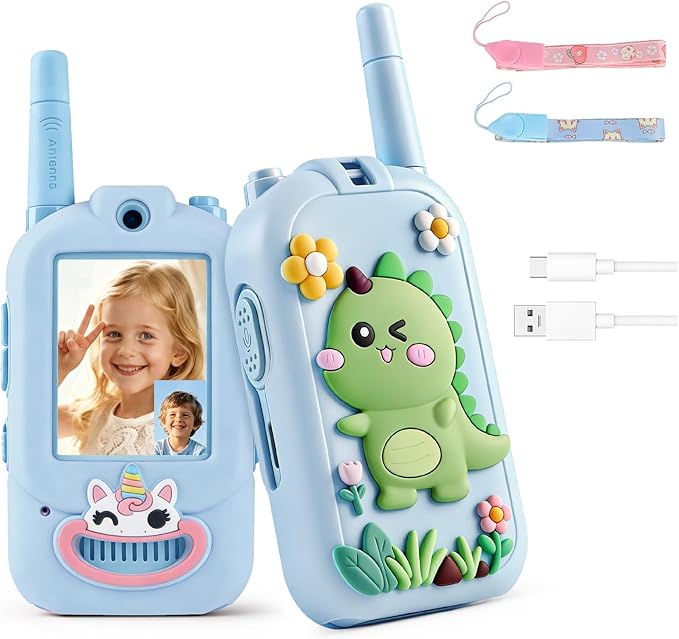 Video Walkie Talkies for Kids 2 Pack Rechargeable Kids Video Walkie Talkies Gift Box Set with Silicone Case, Walkie Talkies for Indoor Outdoor Play Birthday for Boys Girls Ages 3–12