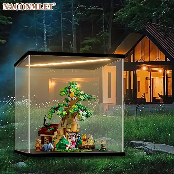 Clear Acrylic Display Case for Disney Winnie The Pooh 21326,LED-Lit Display Box Dustproof Showcase for Collectibles/Trope /Action Figures ( 11.8"x9.8"x11.8"inch)