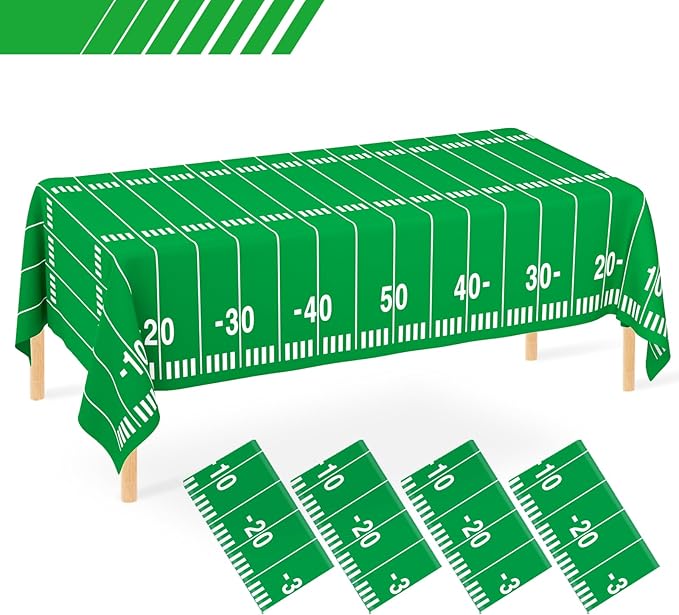 WNINK 4 Pack Football Tablecloths Party Decorations, Plastic Table Cover for Football Themed Birthday Party Football Games Decorations - 54 X 108 Inch