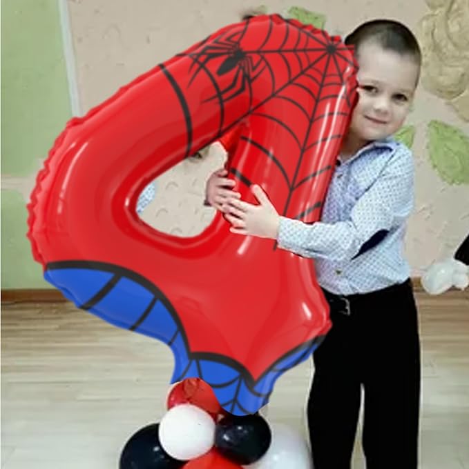 40 Inch Giant Spider Theme Number Foil Balloons - Large Number 4 Balloons for Kids' Birthday Anniversary Party Decorations Supplies (Numbers 0-9 Available)