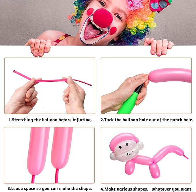 Pink 260 Long Skinny Twisting Animal Balloons, Rainbow Balloons for Animal Shapes Carnival Festival Party Supplies 100pcs