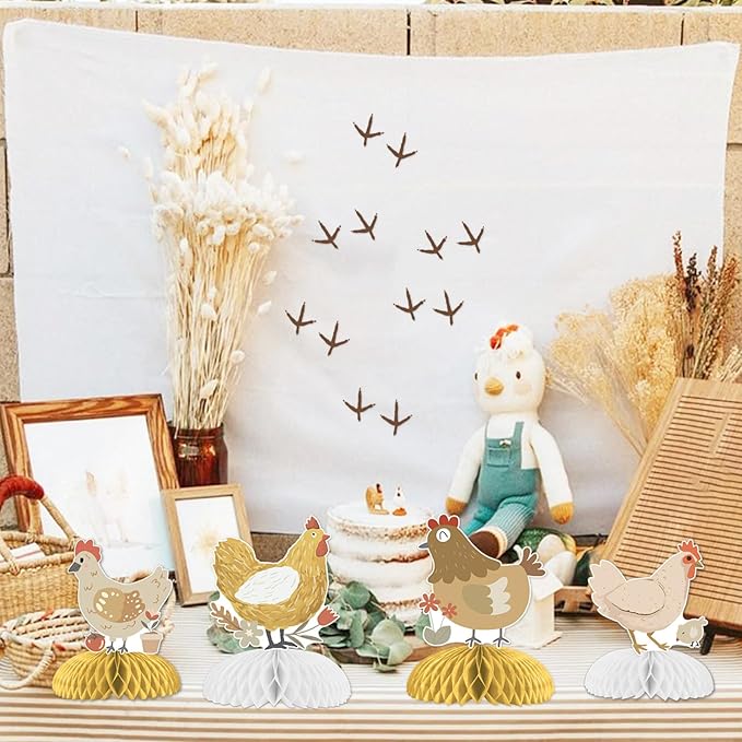 Chicken Party Decorations Chicken Birthday Table Decor 8pcs Chick Honeycomb Centerpieces Boho Rooster Hen Party Decor Farm Animal Walking Animal Chick Barnyard Baby Shower Gender Reveal Party Supplies