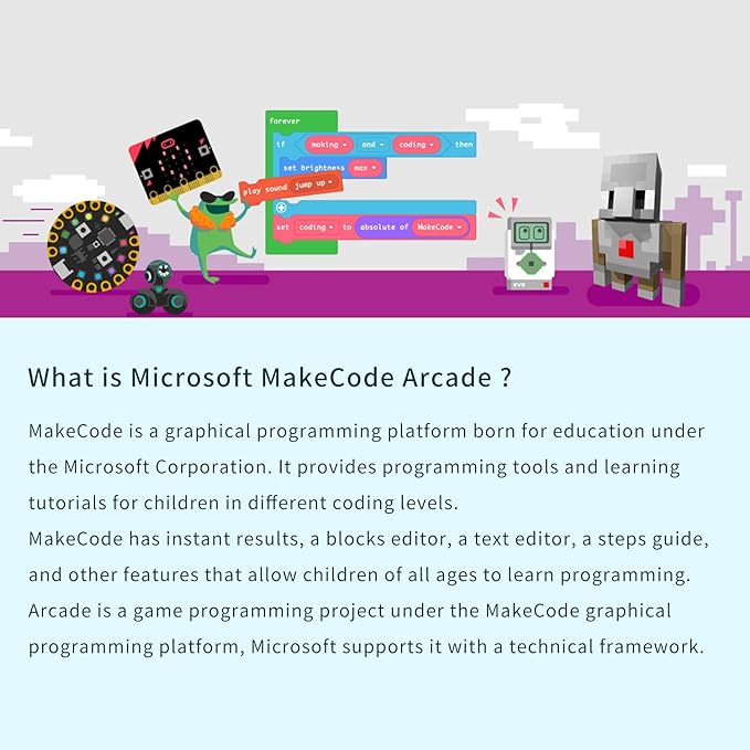 ELECFREAKS Retro Coding Arcade for Microsoft Makecode DIY Programmable Handheld Game Console Suitable for STEM Education, Game Programming Learning Machine Supports Block Programming and Python