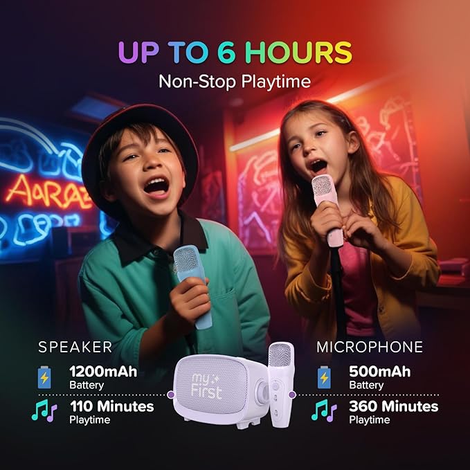 myFirst Voice 2 - Kids Mini Karaoke Machine with Wireless Microphone and Voice Changer for Kids, Portable Bluetooth Speaker, Christmas Toys Gifts for Girls and Boy 3-12 Years Old (Purple)