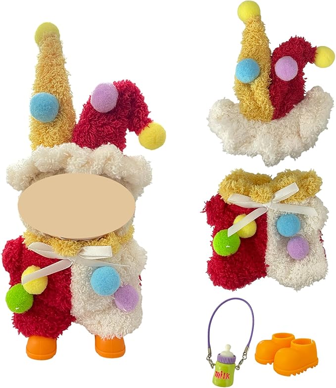 3PCS Animal Costume Outfits for 17cm Dolls, Include Blue Penguin, Brown Rabbit, and Festive Clown Clothes with Shoes and Mini Bottle, Cute Dress Up Accessories, (No Dolls)