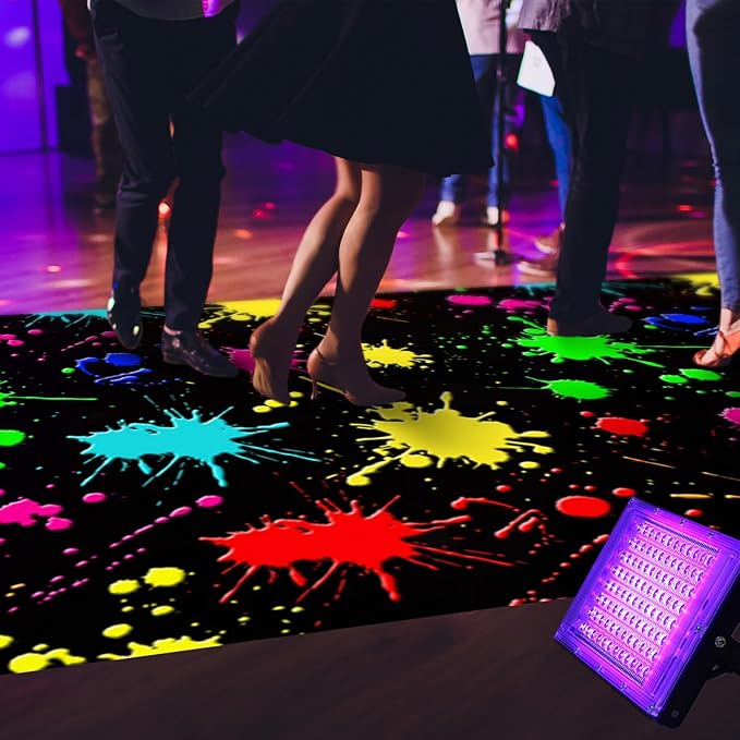Haull 138 x 59 Inch Glow in Dark Party Supplies Neon Party Decorations Light up Dance Floor Blacklight Rug UV Reactive Fluorescent for Carnival Birthday Wedding Favors (Splash Ink)