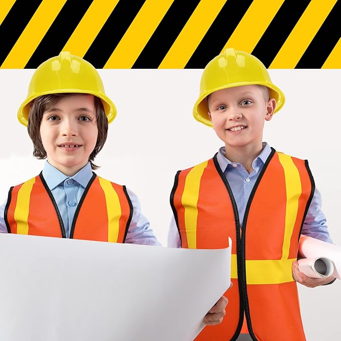 Sumind 48 Packs Construction Party Hats Kids Plastic Worker Helmet Bulk Toy for 3-8 Years Children Dress up Party Supplies(Yellow)