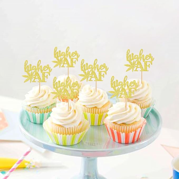 Ercadio 24 Pcs Gold Glitter Marijuana Cupcake Topper Have a Dope Theme Decor Supplies Man Woman Happy Birthday Party Decorations Supplies