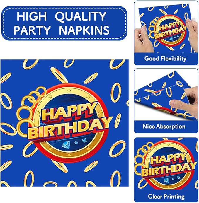 Blue Gold Ring Birthday Plates & Napkins Party Supplies, Blue-gold ring pattern Disposable Happy Birthday Party Tableware Set