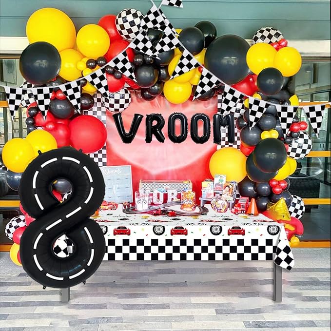 134pcs Race Car Balloon Party Supplies - Racing Car Theme Party Supplies Happy Birthday Racecar Number Balloons Garland Kit (Arch, 8)