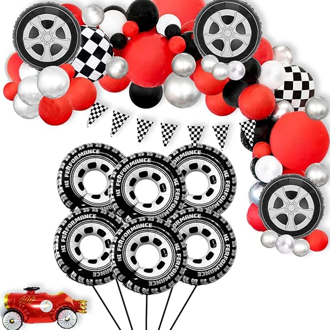 30 Inch Wheel Balloons, Race Car Tire Balloons, Racing Cars Wheels Theme Birthday Party Decorations Supplies for Men and Boys 6Pcs