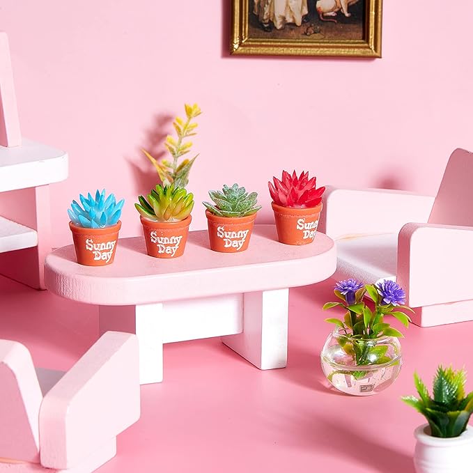 Skylety 14 Pcs Miniature Fake Plants Dollhouse Miniature Flowers for Crafts Mini Faux Plants and Flower Bulk for Doll House Landscaping Bonsai Ornament Crafts(Cute Style)